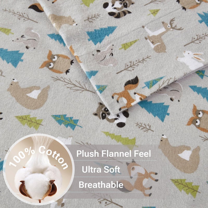 Sleep Philosophy True North by Sleep Philosophy Cozy Flannel Warm 100% Cotton Sheet - Novelty Print Animals Stars Cute Ultra Soft Cold Weather Bedding Set  Queen  Multi Forest Animals 4 Piece - Image 3